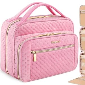 Elkuer Luxe Soft Pink Quilted Cosmetic Travel Case Organizer NEW